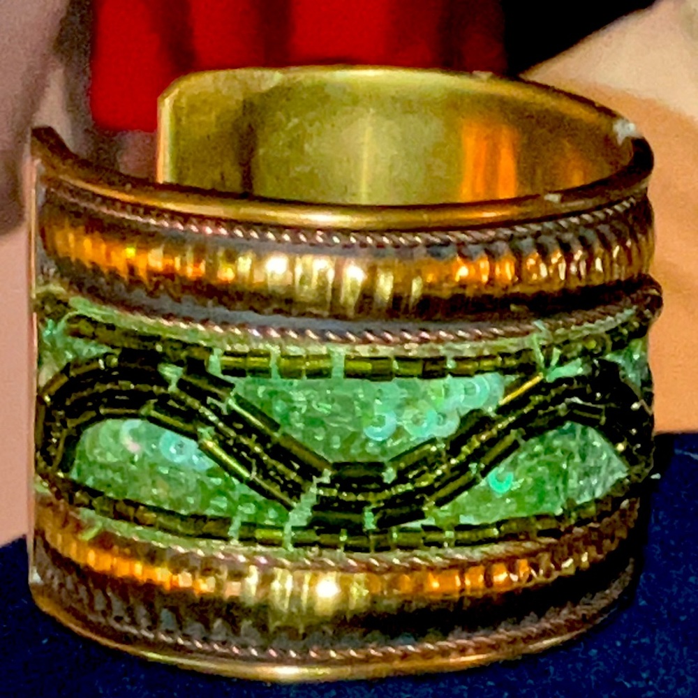 Vintage, mixed media, beaded and sequined BOHO cuff, unsigned artist